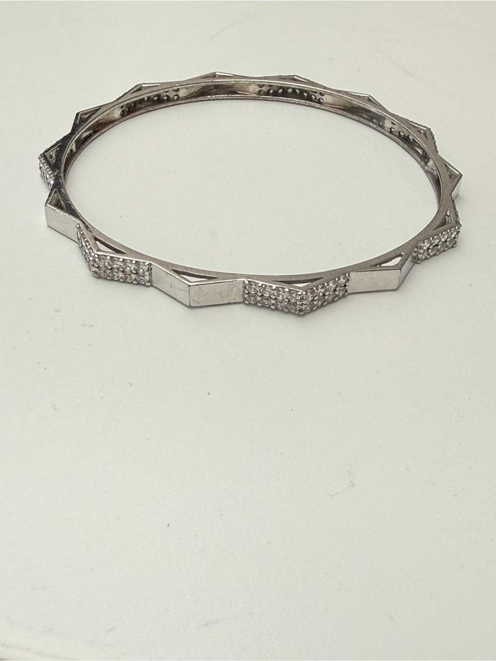 Sterling Silver Crystal Pavé Geometric Bangle Bracelet